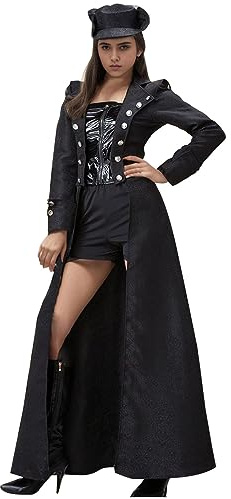 Manteau Gothique Steampunk pour Femme - Costume Médiéval, Jupe de Marche Victorien, Veste Pirate, Trench Long - Vêtements Festifs pour Hiver, Cosplay, Halloween
