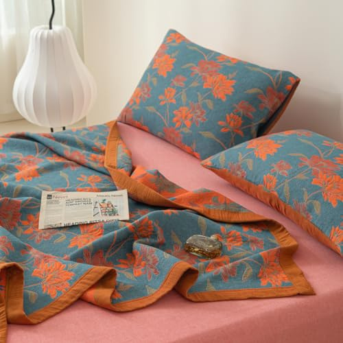 Purefair 100% Cotton Muslin Pillow Shams Set of 2 Jacquard Floral Flowers Bloosom Pillow Covers, Soft 3 Layers Gauzy Reversible Pillow Protectors, 20x30