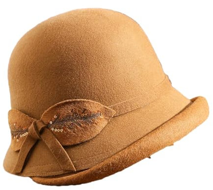 Hdhdeueh Damen-Glockenhut aus Filz, 1920er-Jahre, Wollhut, Party, Oberkappe, Motorhaube, asymmetrische Fedoras, caramel, Einheitsgröße