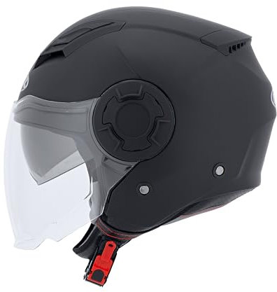 MTR Demi-Jet 5 Evo Jethelm mit Visier und Sonnenblende, ECE Zertifiziert, Herren & Damen, S, Leichter Motorradhelm mit Visier, Jethelm mit Sonnenblende in Matt Schwarz