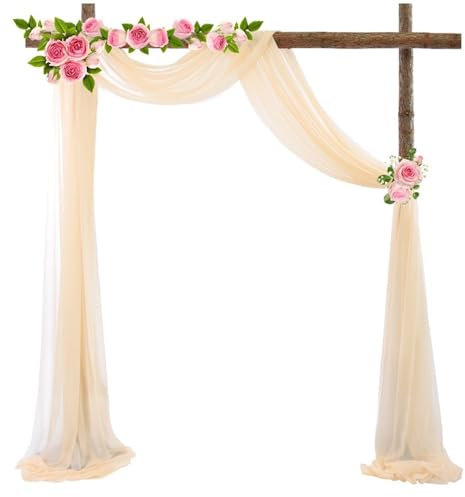 Wambere Querbehang Freihanddeko Hochzeit Vorhang Hochzeitsbogen Tüll Fotovorhang Hintergrund Vorhäng Hochzeitsbogendekoration Gardinen für Fotografie Party Torbogen Zeremonie,Champagner,75x600cm