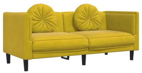 vidaXL Sofa, Polstersofa mit Kissen 2-Sitzer, Zweisitzer Loungesofa Designsofa für Wohnzimmer, Couch Wohnzimmersofa, Modern, Gelb Samt