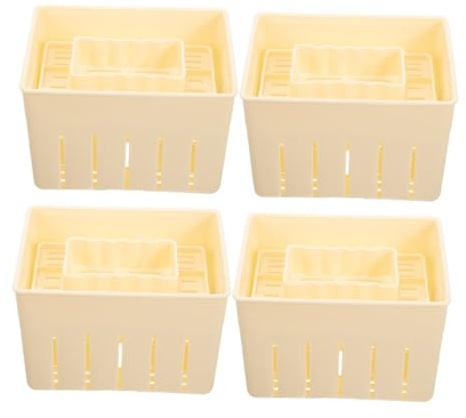 VINTORKY Molde Superficie Lisa y Tacto Cómodo Beige de Plástico para Prensar Queso y Tofu 4 Piezas Adecuado para Hacer Queso Casero en Casa
