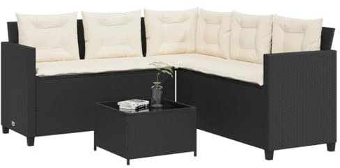CIADAZ L-form trädgårdssoffa med bord och kudde, svart poly rotting, loungesoffa utomhus, trädgård loungemöbler, trädgårdssoffa – 369039