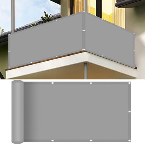 Pantalla para Balcón 70 x 750 cm Impermeable, Protección UV Revestimiento de Balcón Valla Jardin con Cuerda Libre Pantalla Protectora para Barandilla de Terraza, Gris Claro