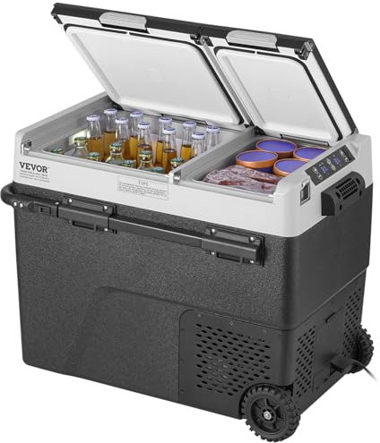 VEVOR Réfrigérateur Portable 58 L, Mini Frigo de Voiture su Roulettes 12 V, Glacière à Double Zone Température Réglable -20 °C à 20 °C, Congélateur à Compression pour Maison Camion Bateau Camping