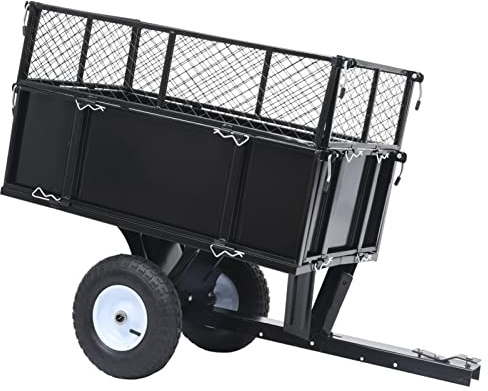 qohoio Tipping Trailer for Lawn Mower 150 kg Load-Heavy Duty Garden Trolley Mesh Cart Wagon Dump Wheelbarrow Tipper Truck 4 Wheel