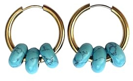 Damen Creolen Ohrringe Vergoldet 24 Karat Gold aus Edelstahl mit Naturstein in Donut-Form - Halbedelstein Schutzamulett - Originelles Geschenk für Frauen - ASTER ALHELÍ