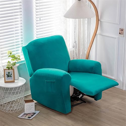 Hearda Sesselschoner für Relaxsessel, Samt Stretch Sesselschoner, 4-Teilig Relaxsessel Bezüge, rutschfest Recliner Cover, Waschbar Sesselbezug mit Taschen (Türkis)