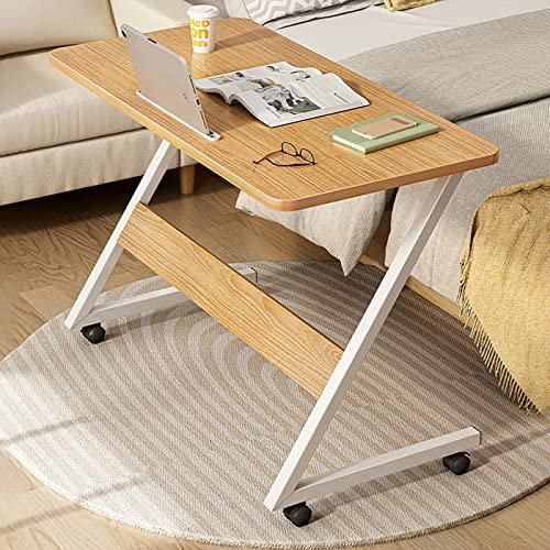 WLCNYL Z-förmiger Beistelltisch, rollbarer Nachttisch mit Rädern und Tablet-Steckplatz, Kleiner Laptoptisch, Schreibtisch, Betttisch zum Lernen und Lesen (Höhe 26 Zoll, Natur)
