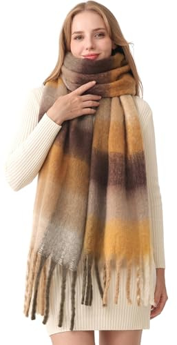 HOTIAN Damen Schal Winter Warm Schal Bunte Thick Wrap Schals Oversized Kariert Herbstschal Weicher Warmer Deckenschal