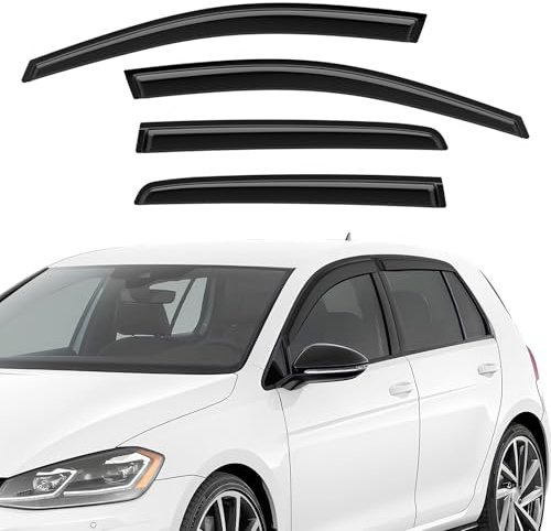 GEARMONSTER Windabweiser kompatibel mit VW Golf 7 / VII 2014-2020, Selbstklebend, Autofenster Tape-On Regenabweiser Regenschutz Windabweiser, 4 Stück, Schwarz | Selbstklebende Regenabweiser, Seitenscheiben, Regenschutz, Acryl Material, Windschutz, einfache Montage, Schwarz