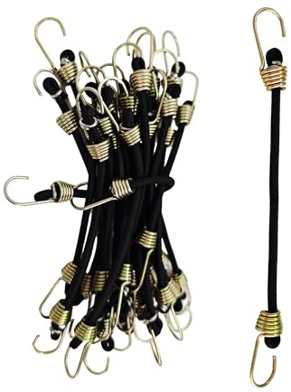 AUXBC Lot de 20 mini tendeurs noirs de 15,2 cm avec crochets jaunes, sangles élastiques robustes pour sécuriser les bâches, tentes, cargaison, camping, randonnée, chasse