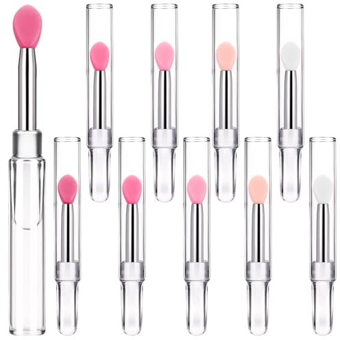 JIYIN 10 Stück Silikon Lippenbürste, Lippenbalsam Applikator mit Kappe, Tragbare Make Up Pinsel für Balsam, Lippenmasken, Lippenstift