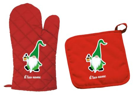 ''Elfo di natale'' Set da Cucina Guanto e Presina Personalizzati Colorati Idea Regalo Mamma Nonni Nonna Idea Regalo Speciale Compleanno Natale Cuochi Chef Famiglia