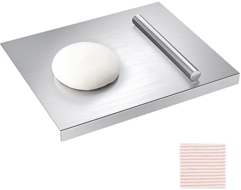 MOOTACO Planche a Decouper Inox,60x50cm Planche à Pétrir Avec lèvre | Double face,Plan de travail de cuisine,Plan de travail en acier inoxydable,Pour viande,fruits,légumes,pain et pâtisserie