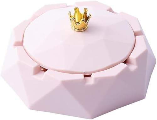 Pink Crown Stainless Steel Ashtray with Lids, Cigarettes Ashtray for Indoor or Outdoor Use, Windproof, Ash Holder for Smokers, Desktop Smoking-Ash Tray for Home, Office