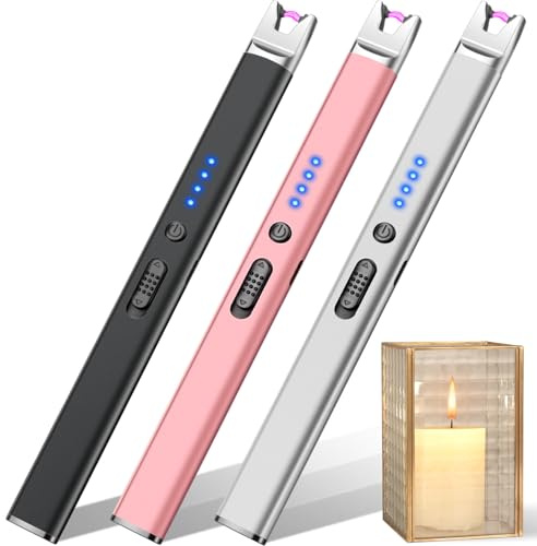 LcFun Accendino elettrico ad arco elettrico ricaricabile USB, accendino elettrico con serratura di sicurezza, accendicandele al plasma per candela, campeggio, fuochi d'artificio (nero+argento+rosa)