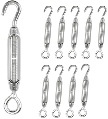 YiJiuBa 10 Stück M4 Spannschloss Seilspanner Edelstahl, Öse Verstellbare Haken Und Öse Drahtspanner, Spannhaken für Sonnensegel Spanner Seilsystem Gartendraht Zaunspanner