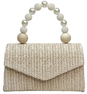 CORIOS Sac Tissé en Paille pour Femme Sac de Soirée Sacs à Main D'épaule de Mariée Élégant Pochettes et Clutches Sacs Fourre-Tout à Bandoulière de Chaîne pour Mariage Voyage Bal Fete Kaki