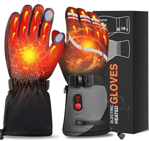 ChieAdt Heated Gloves for Men Women,7.4V 23.7Wh Rechargeable Battery Electric Heated Gloves,Touchscreen, Waterproof&Double Windproof Ski Winter Gloves for Outdoor Motorcycle Skiing Hunting Camping(L)