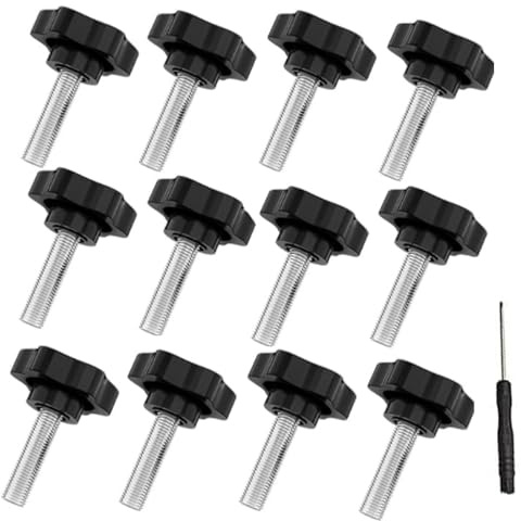 Rändelschrauben Set, M6*25mm, 12 Stück, Sterngriff Schrauben mit Flügelmutter, Schwarz
