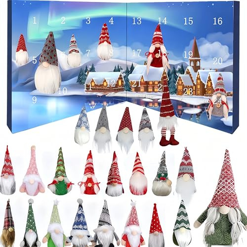 Efymosce Calendrier de l'Avent de 2025, Calendrier De Avent Gnome De NoëL avec 24 Poupées de Lutin À Collectionner, Décor De Vacances de Noël de Poupées de Gnome (B)