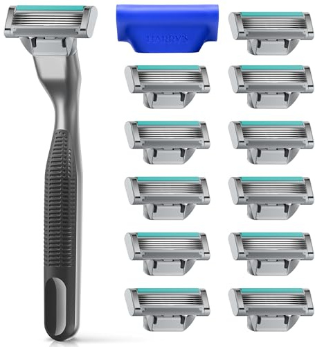 Harry's Plus Razors for Men - Value Pack (Black) - 1 Handle with 13 Razor Refills and Travel Blade Cover