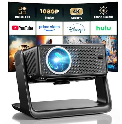 Videoprojecteur Compatible avec Netflix 28000 Lumen, Einyoumily Projecteur Video 4K Supporte 1080P, WiFi6 et Bluetooth, Retroprojecteur Focus Électrique/Correction Trapézoïdale, Compatible 100000 Apps