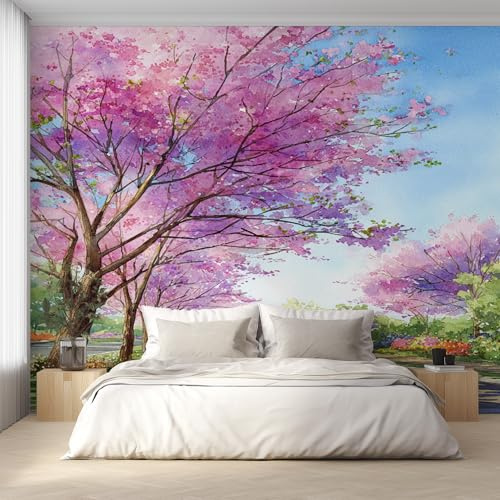 Generico Carta da Parati Fiori di Ciliegio, Fotomurale Albero Fiori Rosa per Camera da Letto Decorazioni Parete, Carta Parati Effetto Decorativi Wallpaper, 366 x 254 cm D&O98