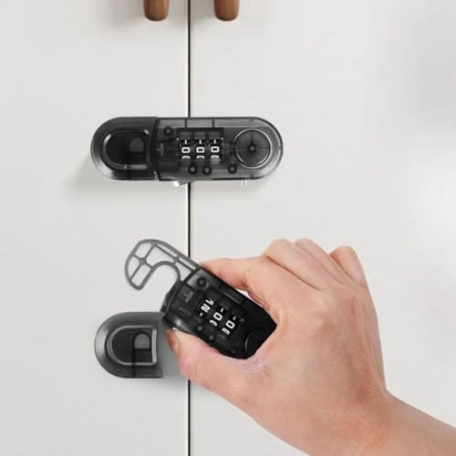Schranktürschloss, Kindersicherung, Passwort, Schrankschloss, Doppeltür, Kühlschrankschloss, Baby, Anti-Pinch-Multifunktionale Kleiderschrank-Sicherheit (transparentes Schwarz)