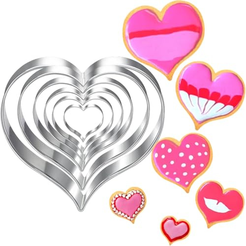 Posoto Heart Cookie Cutters Set-6 Piece-10.8 cm 8.9 cm 7.6 cm 6.4 cm 4.5 cm 2.4 cm-Large and Mini Heart Biscuit Cutters for Baking