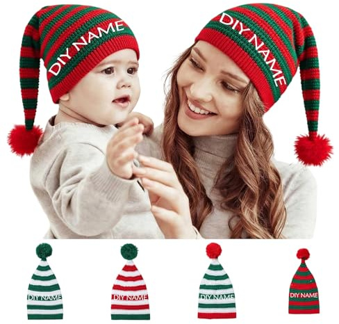 Personalisierte Weihnachtsmütze, individuelle Weihnachtsmütze mit gesticktem Namen, gestrickte Weihnachtsmützen für Erwachsene, Unisex, Kinder für Neujahr, personalisierte Partyhüte
