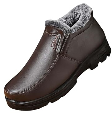 Generisch Men's Winter Boots, Lined and Waterproof Ankle Boots, Slip-On Boots, Thick Sole, Snow Boots, Faux Leather, Barefoot Shoes, Without Laces, Short Shaft Walking Shoes for Hiking, brown, 9.5 UK