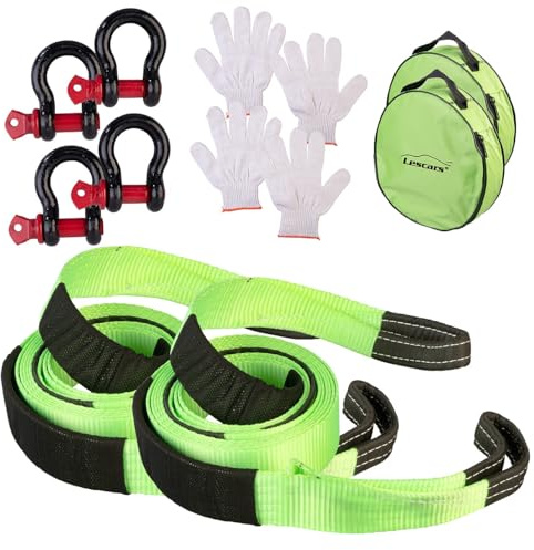 Lescars Abschleppseil Auto: 2er-Set Abschleppseile mit 5 m, Haken, 10 Tonnen Zugkraft, Handschuhe (Pkw, Profi, Seil)