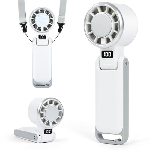AUAUY Portátil de Mano Plegable, Ventilador 3600mAh con 5 Velocidades, Blanco