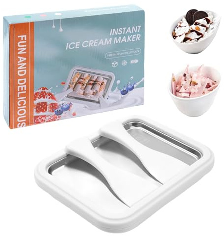Kit per gelato arrotolato, vassoio per gelato fai da te con 2 raschietti, piastra di congelamento in acciaio inox per gelato arrotolato, fai da te fatto in casa per divertimento attività