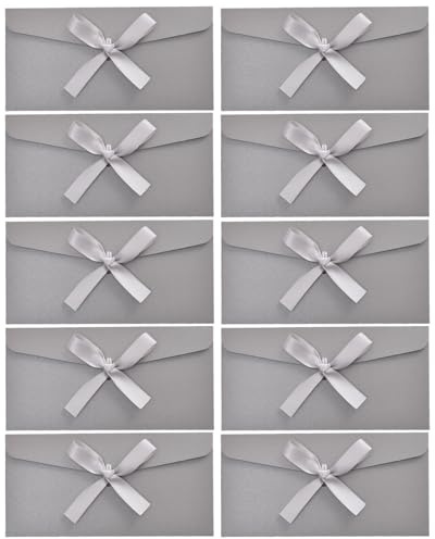 DLPRK Briefumschläge 20 Stück, 22x11 cm – Perlmutt-Kraftpapier Umschläge mit Schleife, Vintage für Hochzeit, Einladungen, Gutscheine, Geldgeschenke & Konzertkarten.