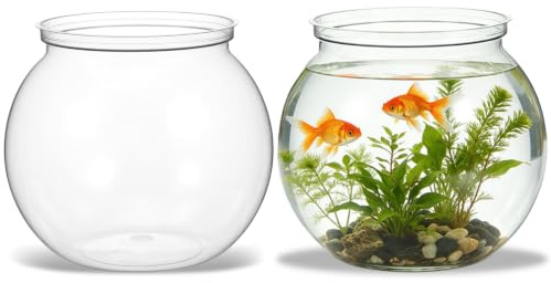 2 Pcs Fish Bowl Goldfish Bowl Plastic Fish Bowl, Fish Bowls for Goldfish Plastic Fish Tank, Small Fish Tank Fish Bowl Vase, Round Fish Tank with Colourful Packaging