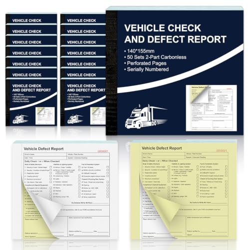 15 PCS Vehicle Check and Defect Report Books 2 Part 50 Sets Carbonless Duplicate Pages Continuous numbering Car Service Booklet for HGV LGV PCV Trucks Van Lorries 120gsm Paper Cover 140 x 155mm