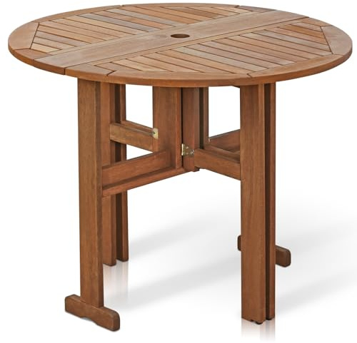 Furinno FG17035 Tioman Hardwood Patio Furniture Gateleg Round Table in Teak Oil, Natural