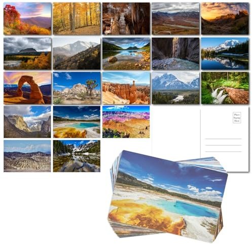 Landscape Postcards - 6 x 4 in, 40-Pack US National Park Style - 20 Retro Scenic Designs & Blank Back for Mailing & Writing - Travel Postcard Set