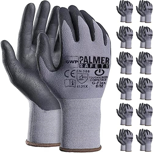 ATERET Work Gloves Micro-Foam Nitrile Coated Safety Gloves, Seamless Knit Nylon Gloves Home Improvement General Use, 12 Pairs