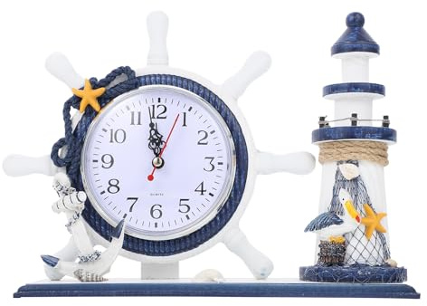 FOMIYES Ocean Style Ornaments Anchor Desk Clock Nautical Lighthouse Desktop Clock Bedside Beach Sea Theme Home Decor for Home Livingroom Bedroom Lighthouse