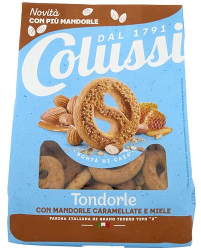 Colussi Frollini con miele e mandorle caramellate| Farina poco raffinata 100% italiana | Latte fresco e uova italiani | Sapore autentico | Buoni da inzuppare | Confezione riciclabile da 500 g