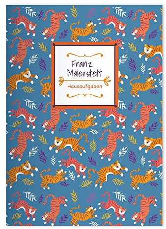 Kartenkaufrausch 8x personalisierte Tropische Exoten DIN A4 Schulheft, Rechenhefte mit tanzenden Tigern in Blau Lineatur 20 (blanko)