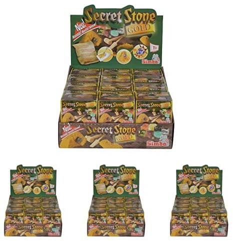 Simba 105952498 Secret Stone, Gold oder Halbedelstein in Sandbarren, mit Hammer und Meißel aus Holz, 8-Fach Sortiert, es Wird nur EIN Artikel geliefert, Entdeckerspielzeug ab 3 Jahren, 4er Pack