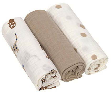 LÄSSIG Bébé Couverture de puériculture Drap de puériculture Lot de 3 en coton 85 x 85 cm/Swaddle & Burp Blanket L Little Mateys royal blue