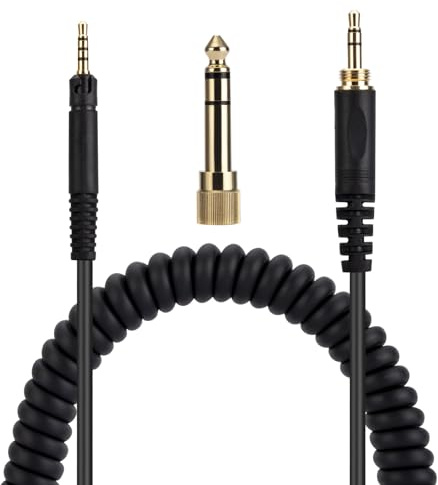 ATH-M40X M50X M70X Replacement Audio Cable, Compatible with Audio Technica Headphones, 3.5mm (6.35mm) to 2.5mm Male Stereo Jack Cord, coiled cable, 4.6 Ft (1.4 meters), Black