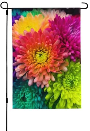 Schöne Regenbogen-Blumen Chrysanthemen Gartenflagge 71,1 x 101,6 cm, doppelseitige Hofflagge, vertikale Willkommensflagge, kleine Outdoor-dekorative Flaggen für alle Jahreszeiten, Zuhause, Terrasse,